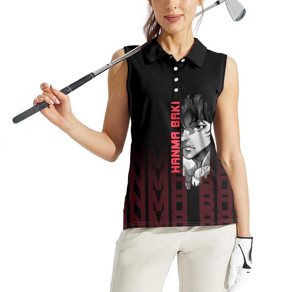 Baki Hanma The Ogre's Son Gym Theme Women Sleeveless Polo Shirt with Intense Anime Artwork and Muscular Back Design - The Mazicc