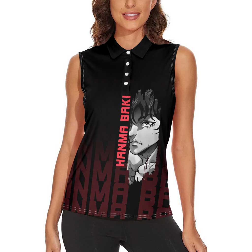 Baki Hanma The Ogre's Son Gym Theme Women Sleeveless Polo Shirt with Intense Anime Artwork and Muscular Back Design - The Mazicc