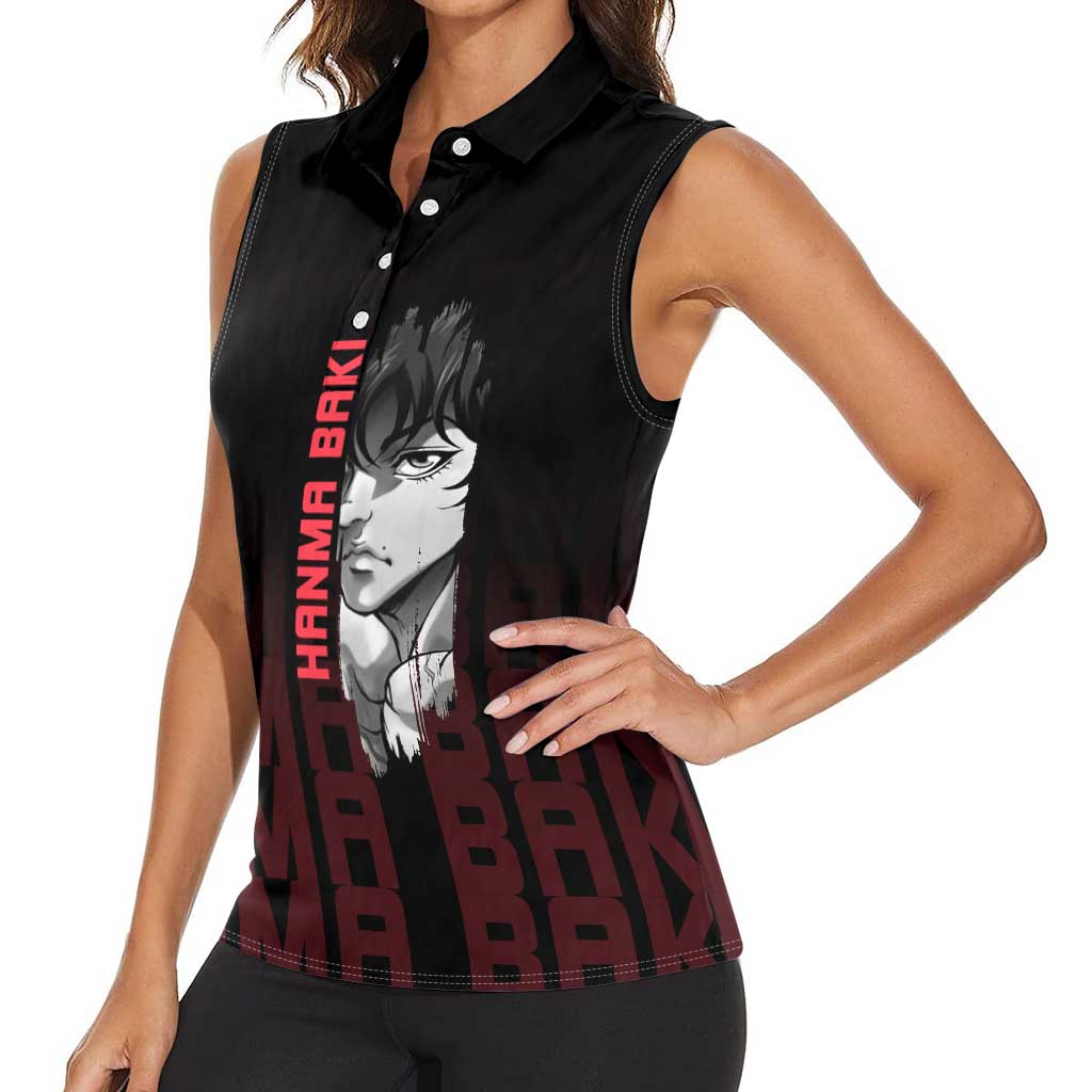 Baki Hanma The Ogre's Son Gym Theme Women Sleeveless Polo Shirt with Intense Anime Artwork and Muscular Back Design - The Mazicc