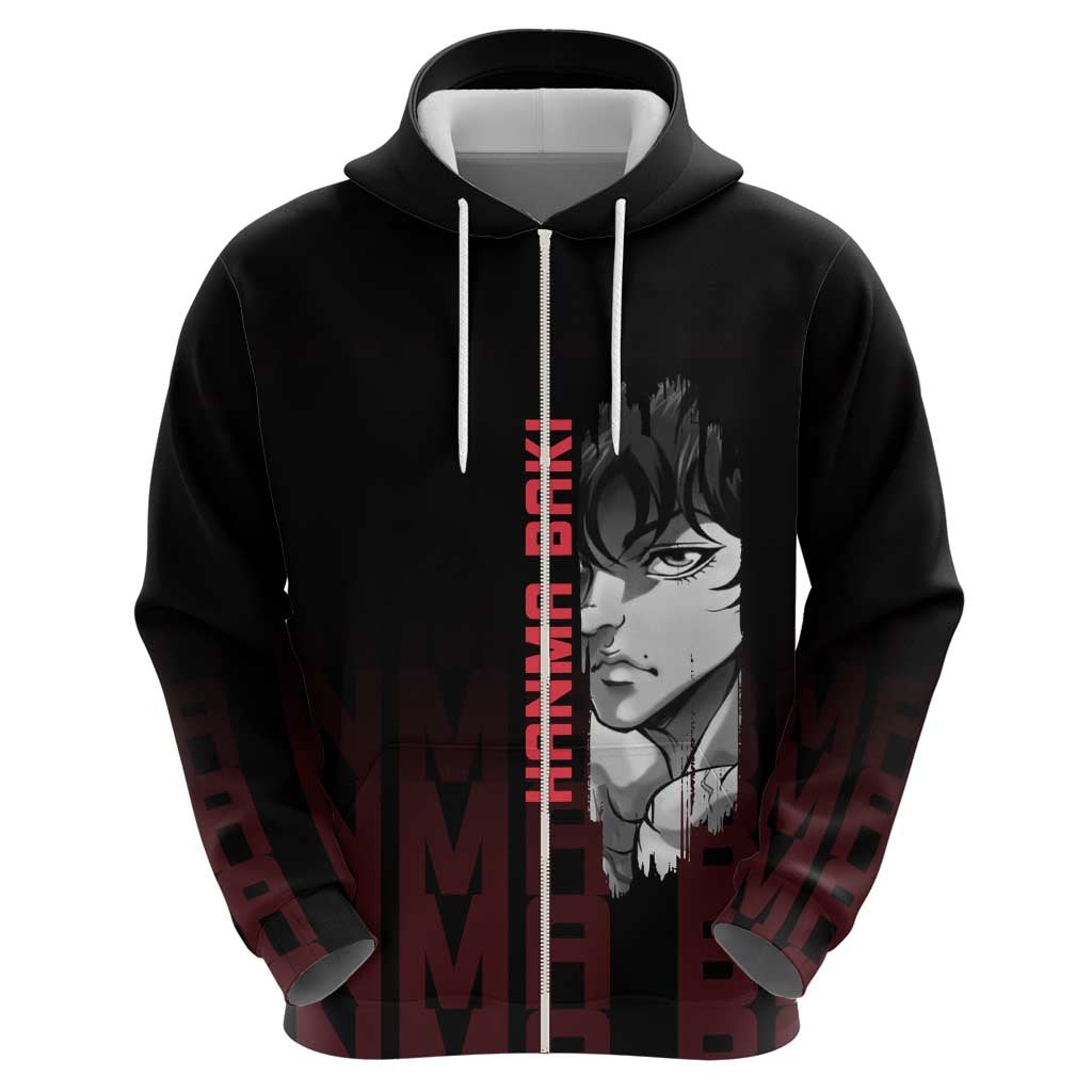 Baki Hanma The Ogre's Son Gym Theme Zip Hoodie with Intense Anime Artwork and Muscular Back Design - The Mazicc