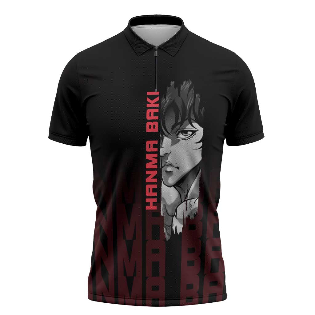 Baki Hanma The Ogre's Son Gym Theme Zipper Polo Shirt with Intense Anime Artwork and Muscular Back Design - The Mazicc