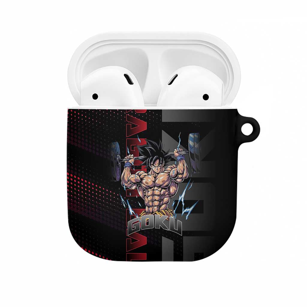 Goku Gym Theme Black and Red Design AirPods Case with Dumbbell Lightning Art and Muscle Training Pose - The Mazicc