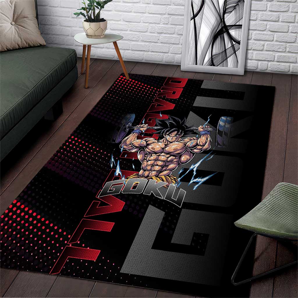 Goku Gym Theme Black and Red Design Area Rug with Dumbbell Lightning Art and Muscle Training Pose - The Mazicc