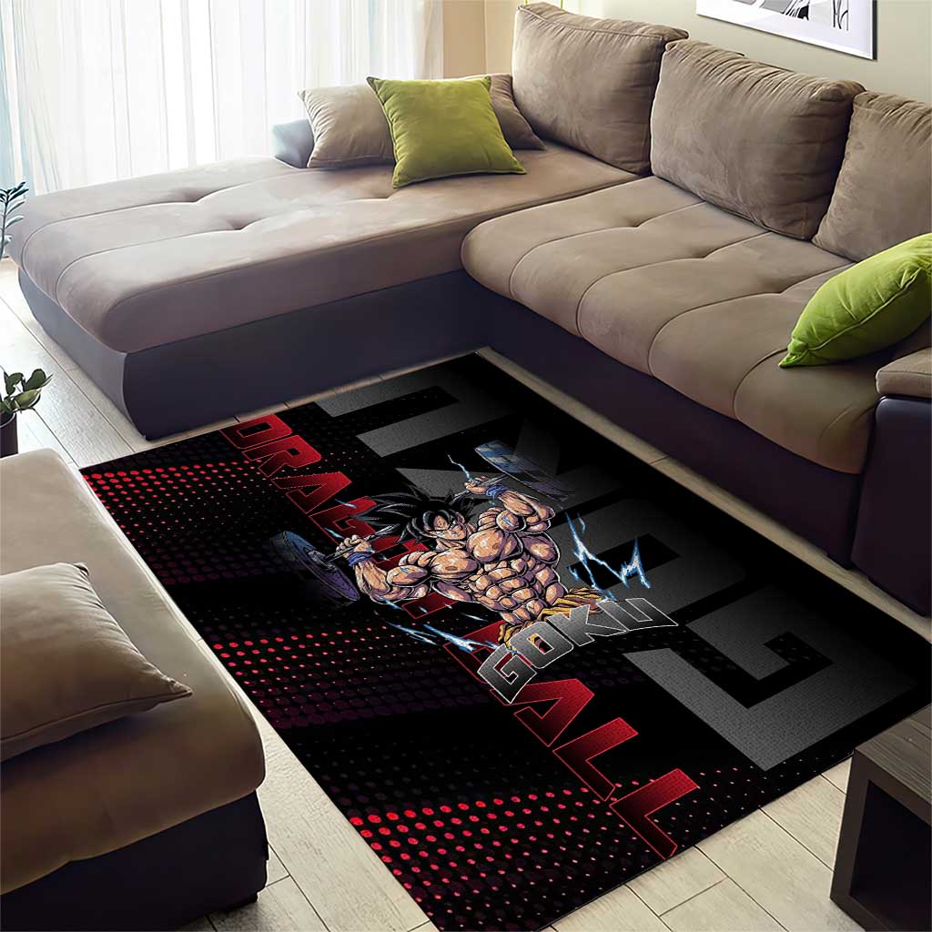 Goku Gym Theme Black and Red Design Area Rug with Dumbbell Lightning Art and Muscle Training Pose - The Mazicc