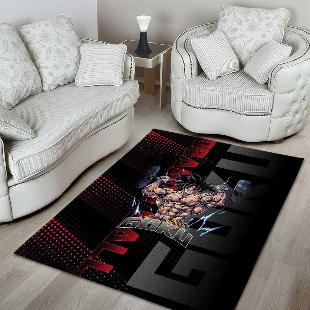 Goku Gym Theme Black and Red Design Area Rug with Dumbbell Lightning Art and Muscle Training Pose - The Mazicc
