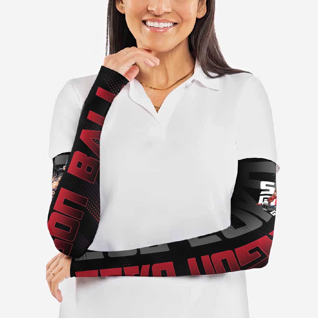 Goku Gym Theme Black and Red Design Arm Sleeves with Dumbbell Lightning Art and Muscle Training Pose - The Mazicc
