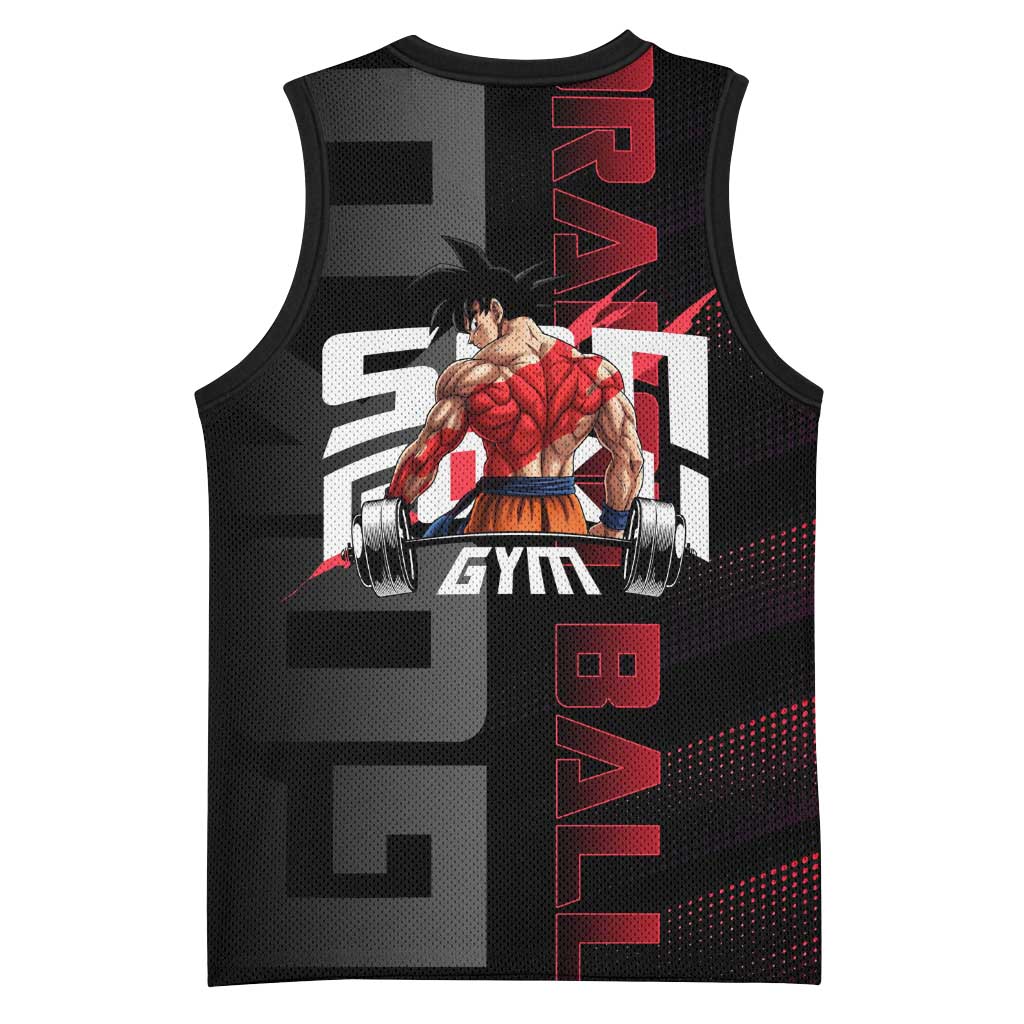 Goku Gym Theme Black and Red Design Basketball Jersey with Dumbbell Lightning Art and Muscle Training Pose - The Mazicc