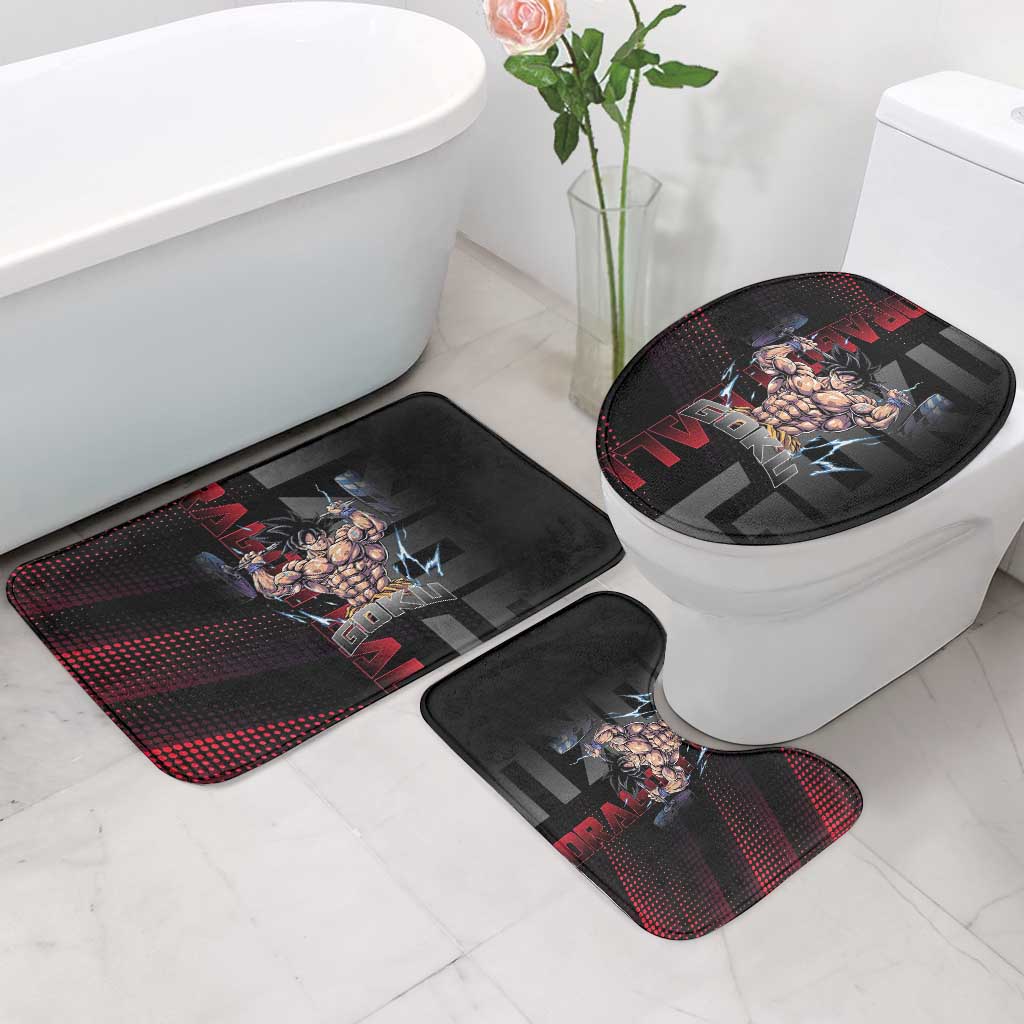 Goku Gym Theme Black and Red Design Bathroom Set with Dumbbell Lightning Art and Muscle Training Pose - The Mazicc