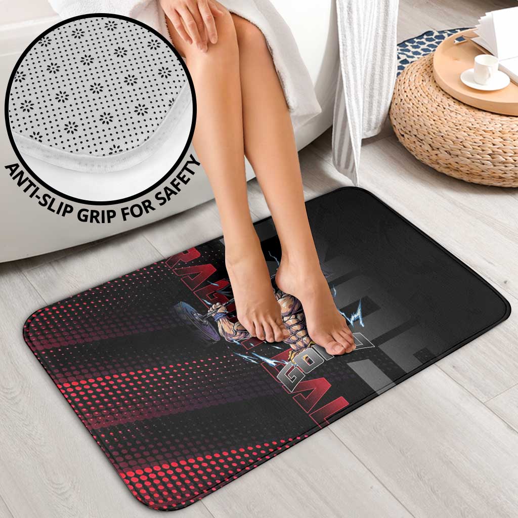 Goku Gym Theme Black and Red Design Bathroom Set with Dumbbell Lightning Art and Muscle Training Pose - The Mazicc