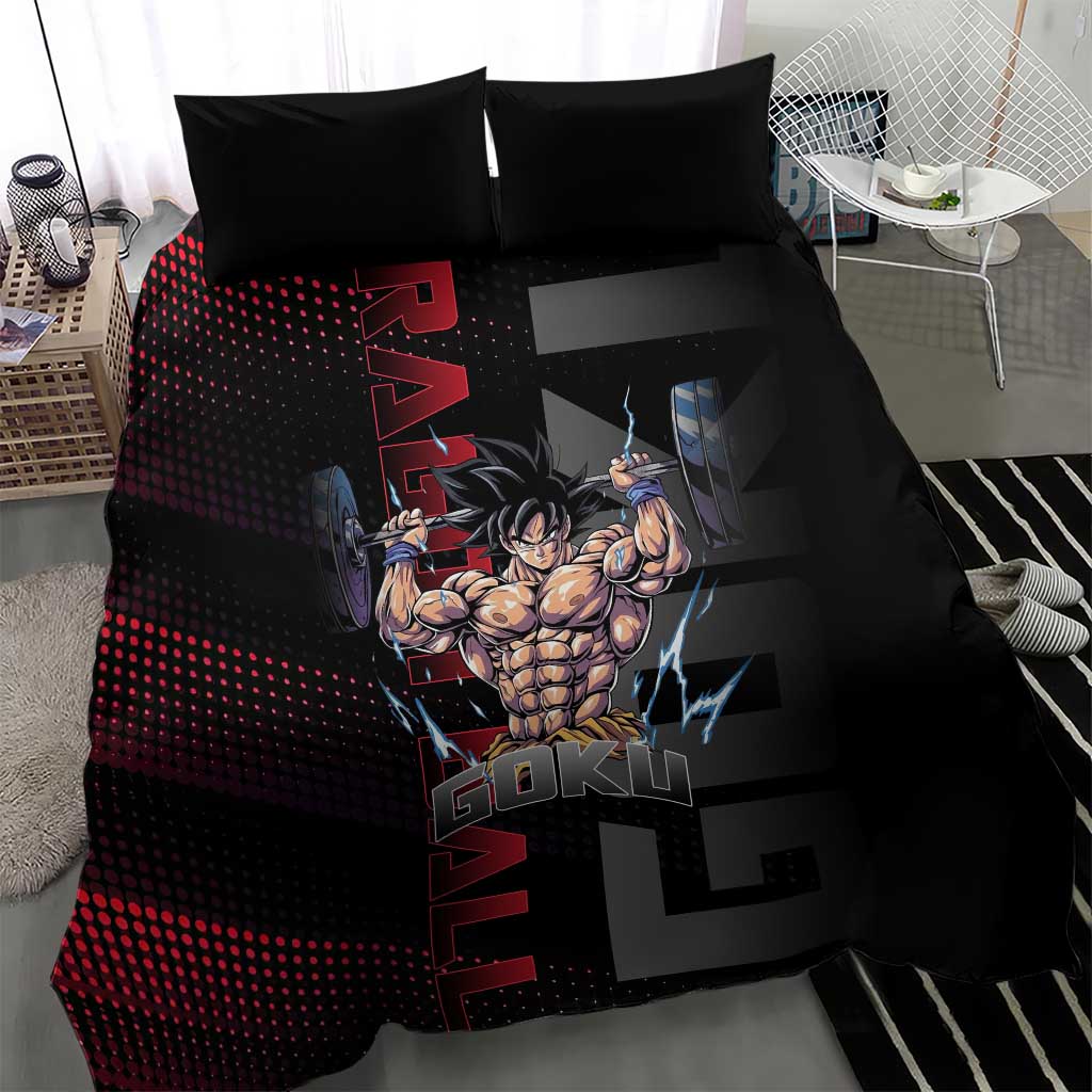 Goku Gym Theme Black and Red Design Bedding Set with Dumbbell Lightning Art and Muscle Training Pose - The Mazicc