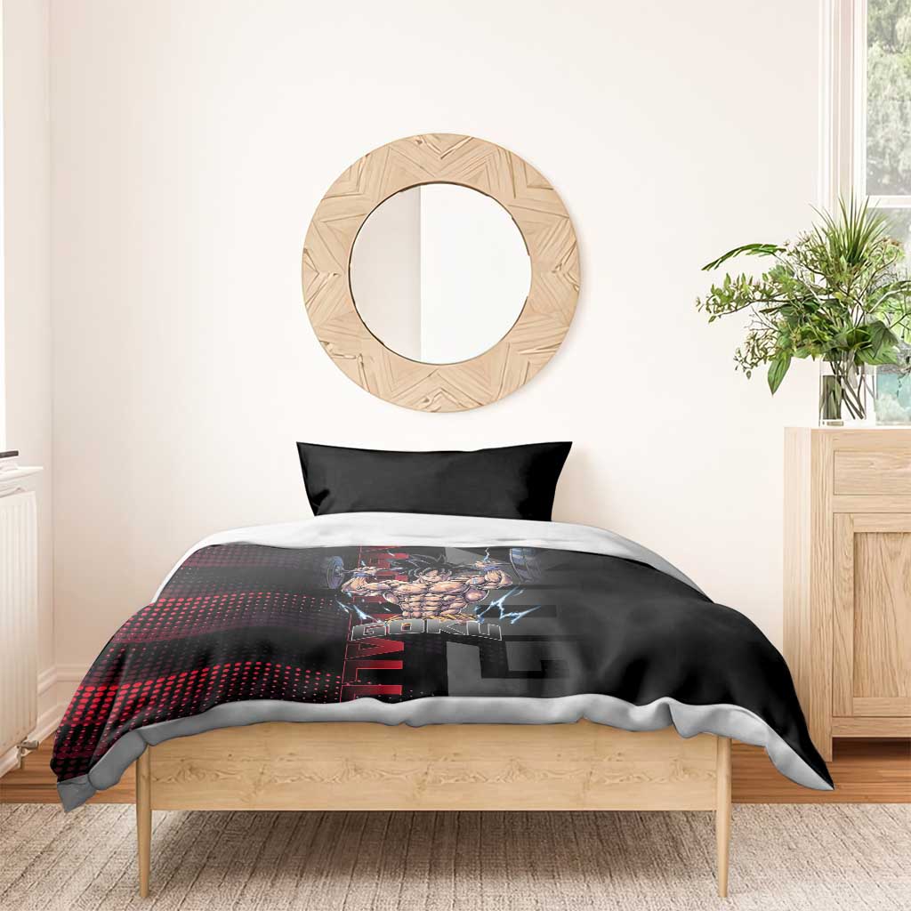 Goku Gym Theme Black and Red Design Bedding Set with Dumbbell Lightning Art and Muscle Training Pose - The Mazicc