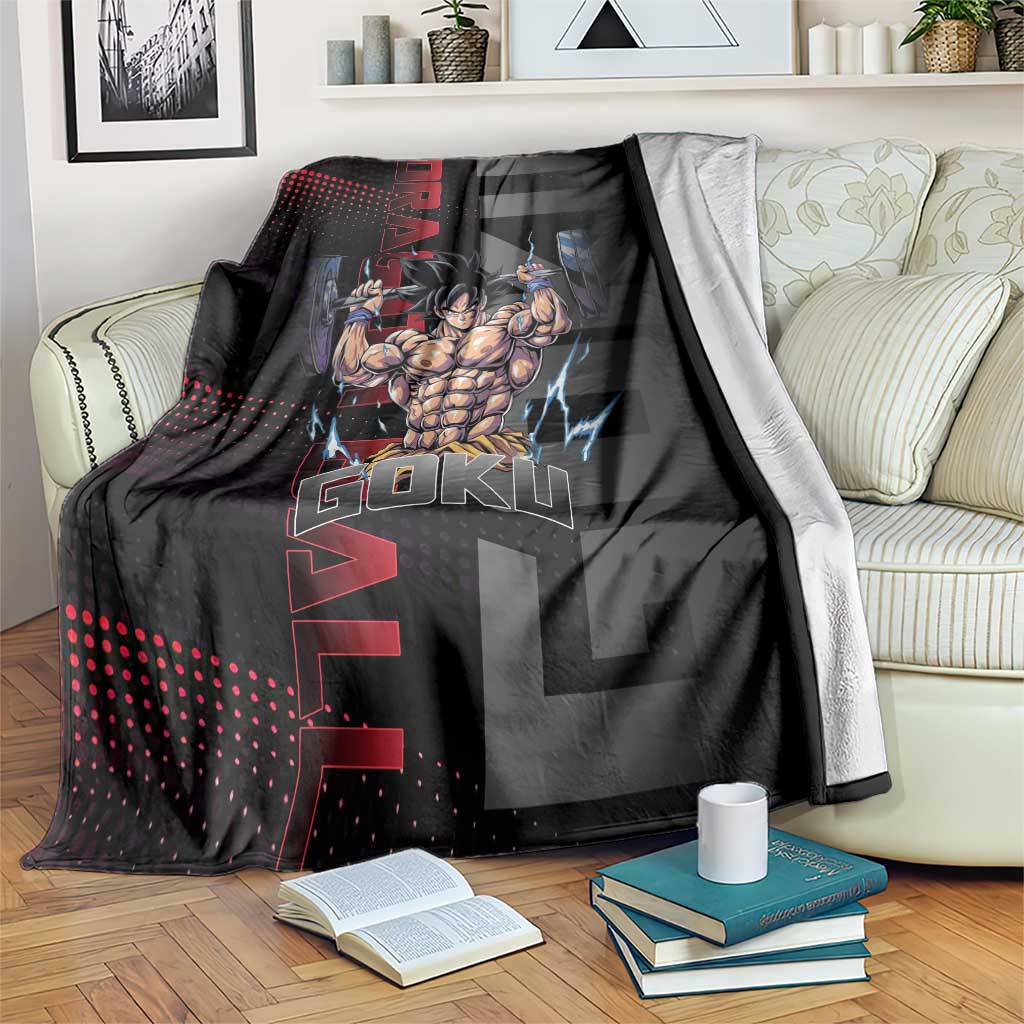 Goku Gym Theme Black and Red Design Blanket with Dumbbell Lightning Art and Muscle Training Pose - The Mazicc