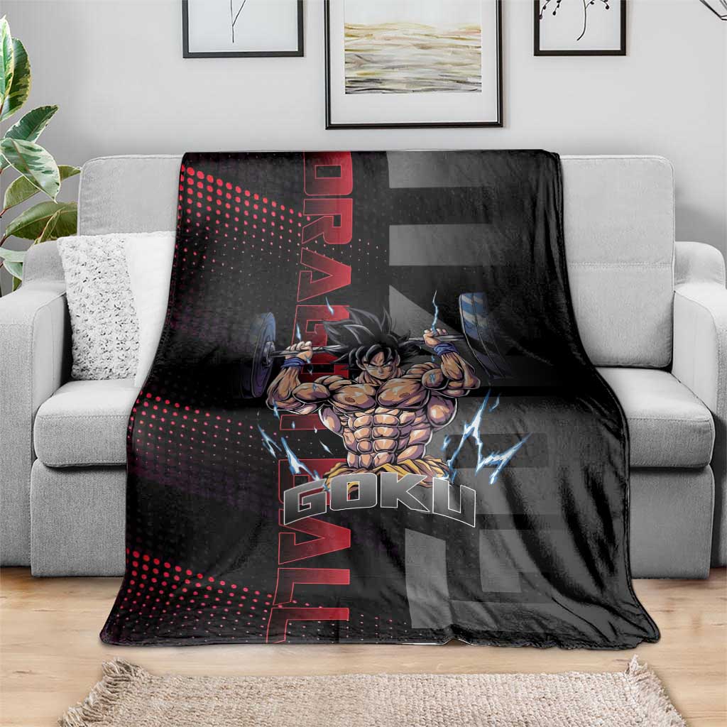 Goku Gym Theme Black and Red Design Blanket with Dumbbell Lightning Art and Muscle Training Pose - The Mazicc