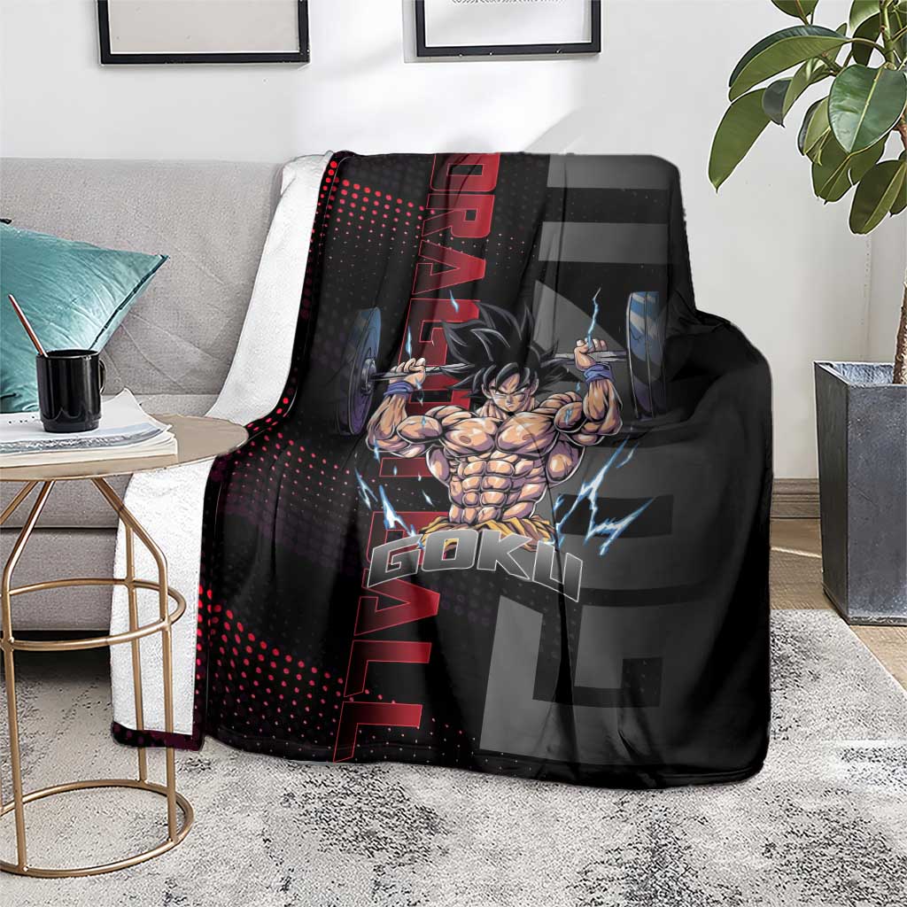 Goku Gym Theme Black and Red Design Blanket with Dumbbell Lightning Art and Muscle Training Pose - The Mazicc