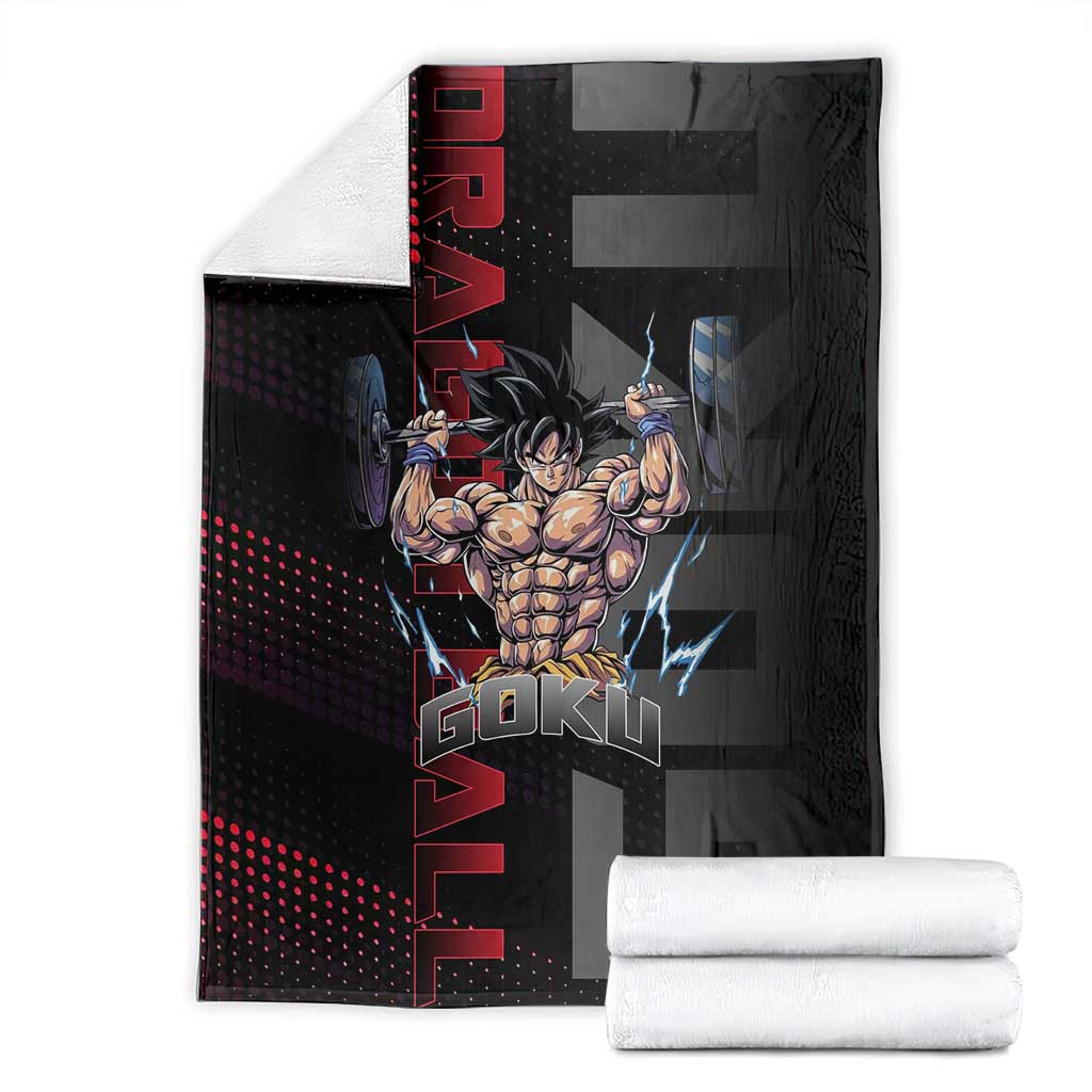 Goku Gym Theme Black and Red Design Blanket with Dumbbell Lightning Art and Muscle Training Pose - The Mazicc