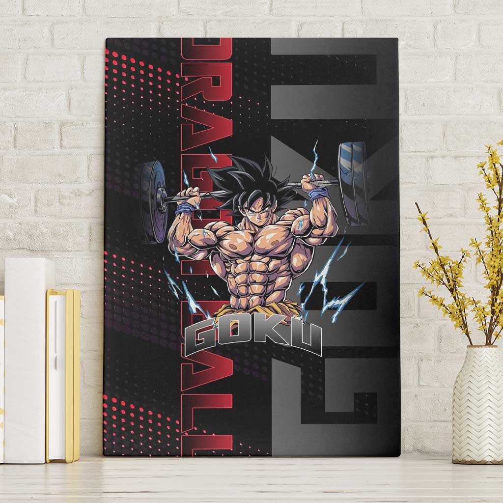 Goku Gym Theme Black and Red Design Canvas Wall Art with Dumbbell Lightning Art and Muscle Training Pose - The Mazicc