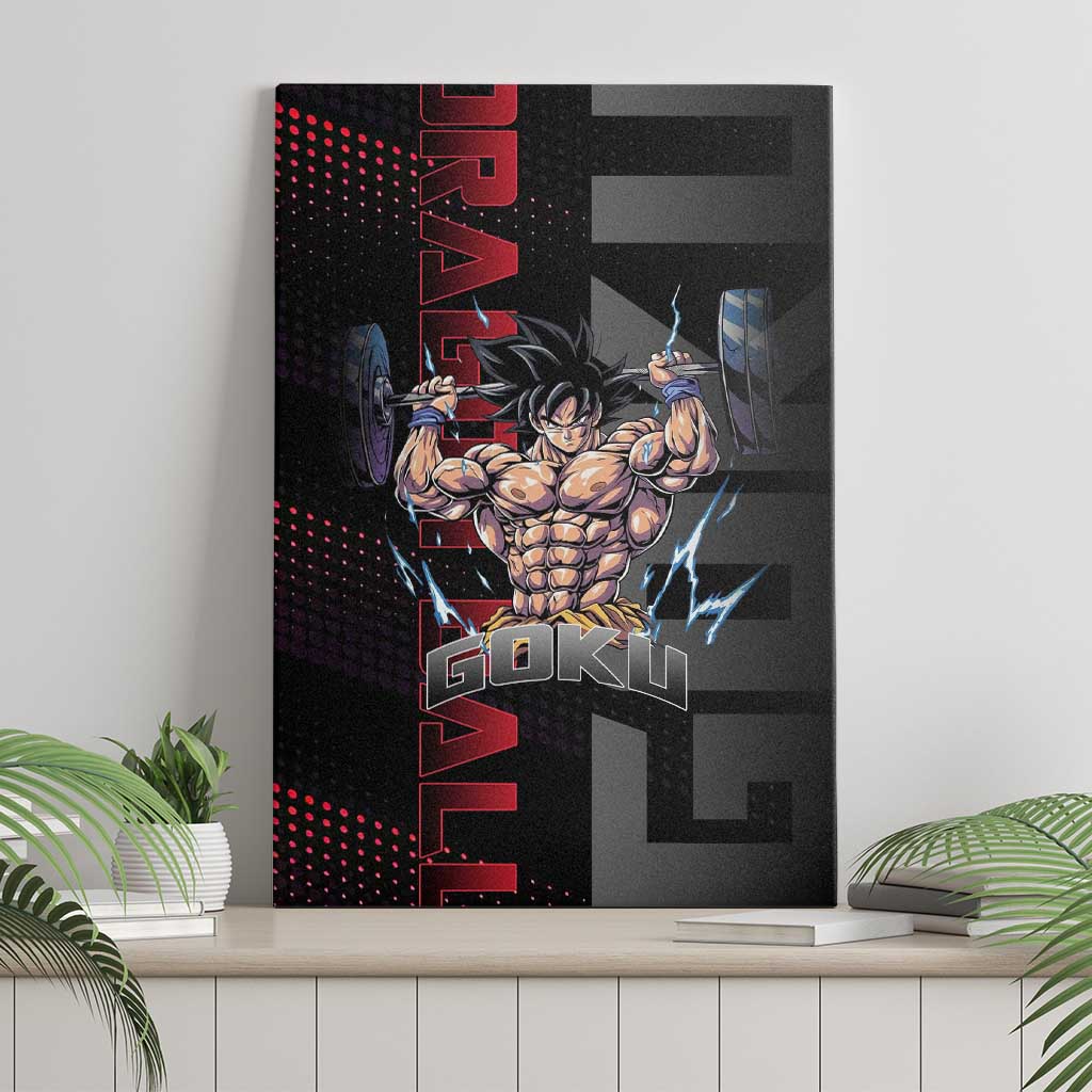 Goku Gym Theme Black and Red Design Canvas Wall Art with Dumbbell Lightning Art and Muscle Training Pose - The Mazicc