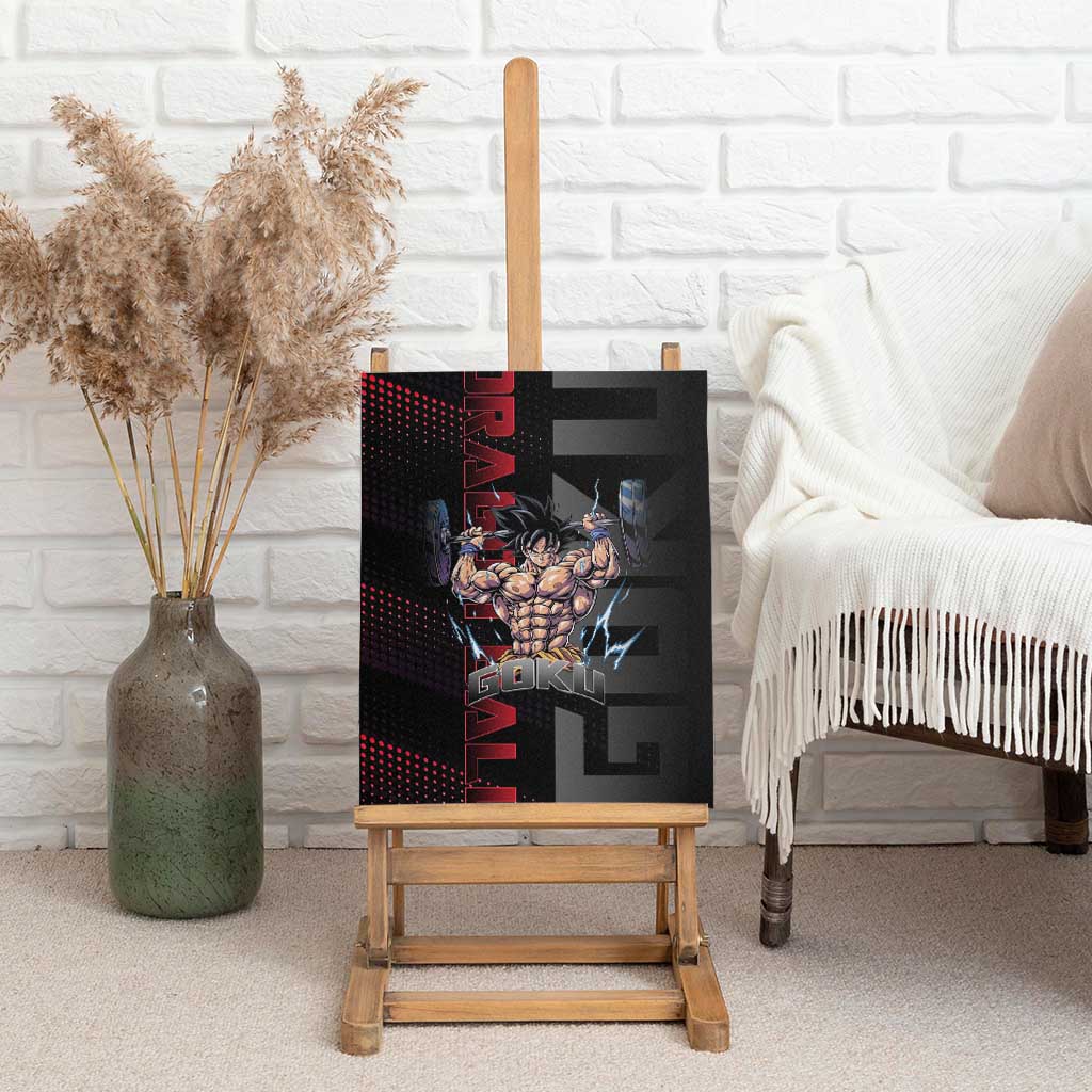 Goku Gym Theme Black and Red Design Canvas Wall Art with Dumbbell Lightning Art and Muscle Training Pose - The Mazicc