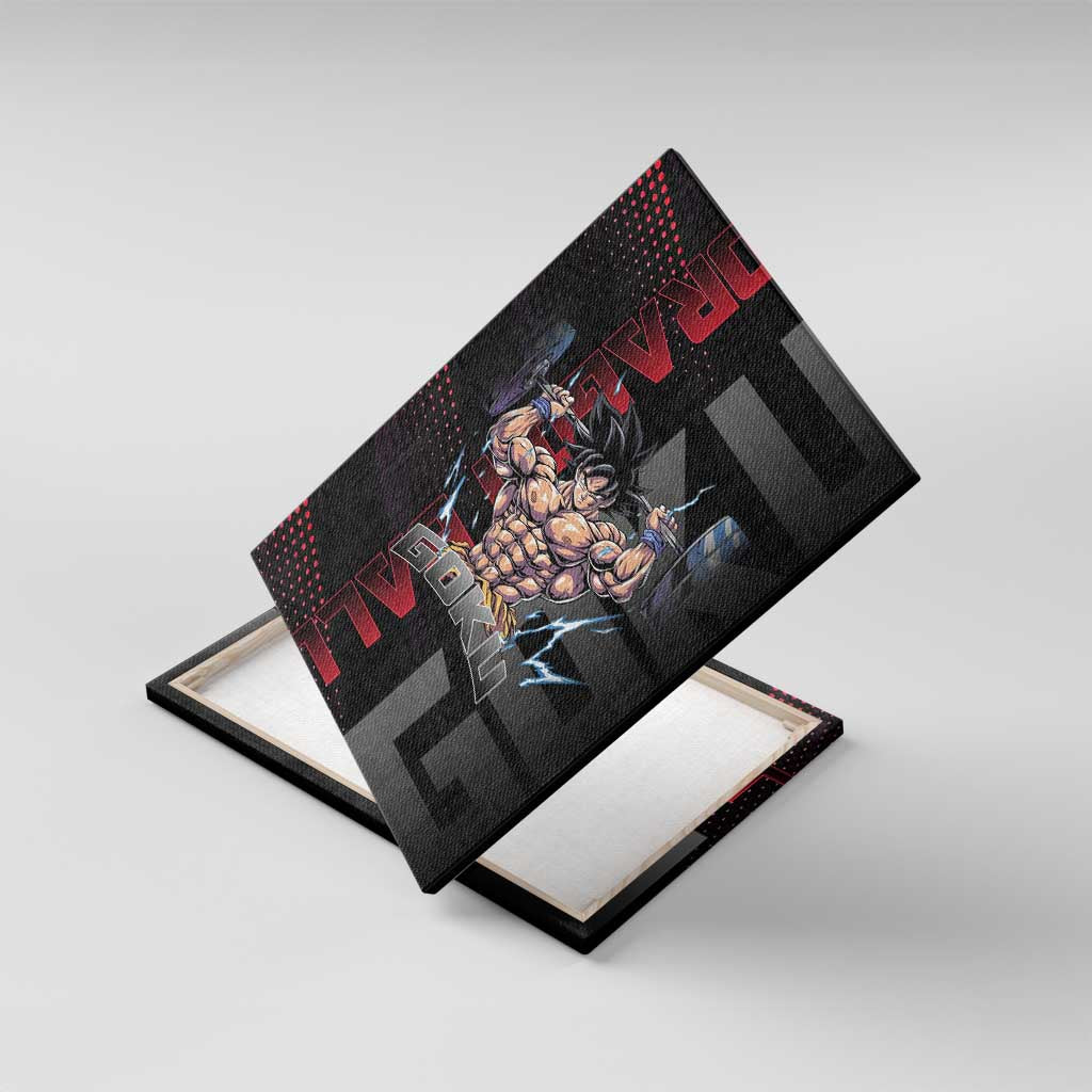 Goku Gym Theme Black and Red Design Canvas Wall Art with Dumbbell Lightning Art and Muscle Training Pose - The Mazicc