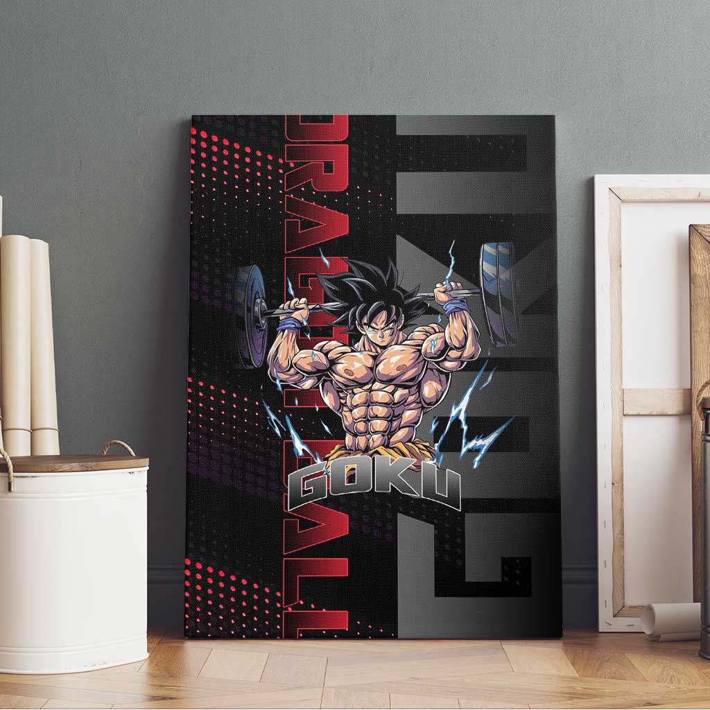Goku Gym Theme Black and Red Design Canvas Wall Art with Dumbbell Lightning Art and Muscle Training Pose - The Mazicc