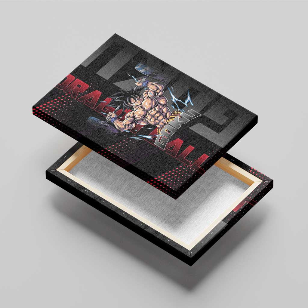 Goku Gym Theme Black and Red Design Canvas Wall Art with Dumbbell Lightning Art and Muscle Training Pose - The Mazicc
