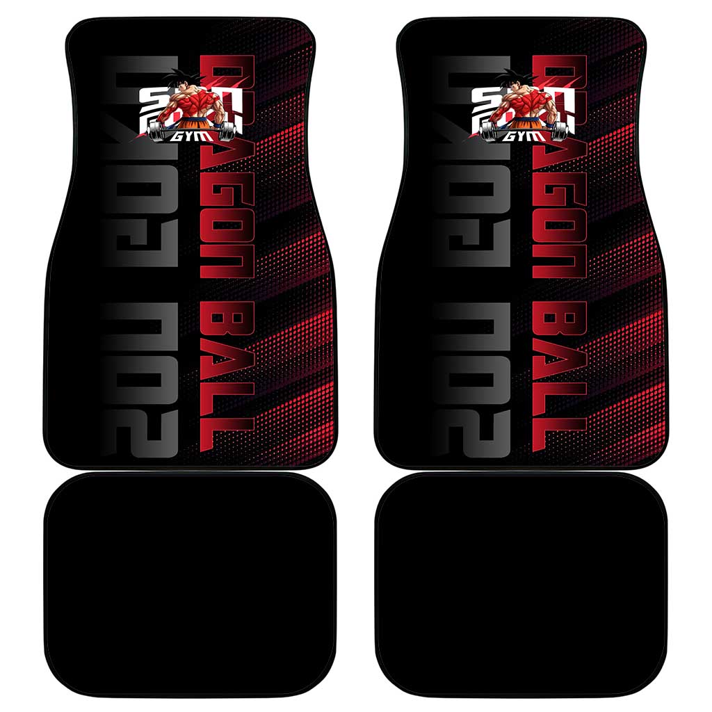 Goku Gym Theme Black and Red Design Car Mats with Dumbbell Lightning Art and Muscle Training Pose - The Mazicc