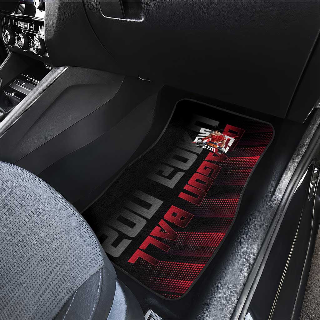 Goku Gym Theme Black and Red Design Car Mats with Dumbbell Lightning Art and Muscle Training Pose - The Mazicc