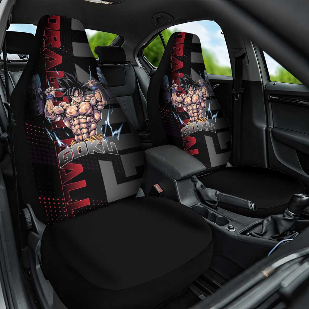 Goku Gym Theme Black and Red Design Car Seat Cover with Dumbbell Lightning Art and Muscle Training Pose - The Mazicc