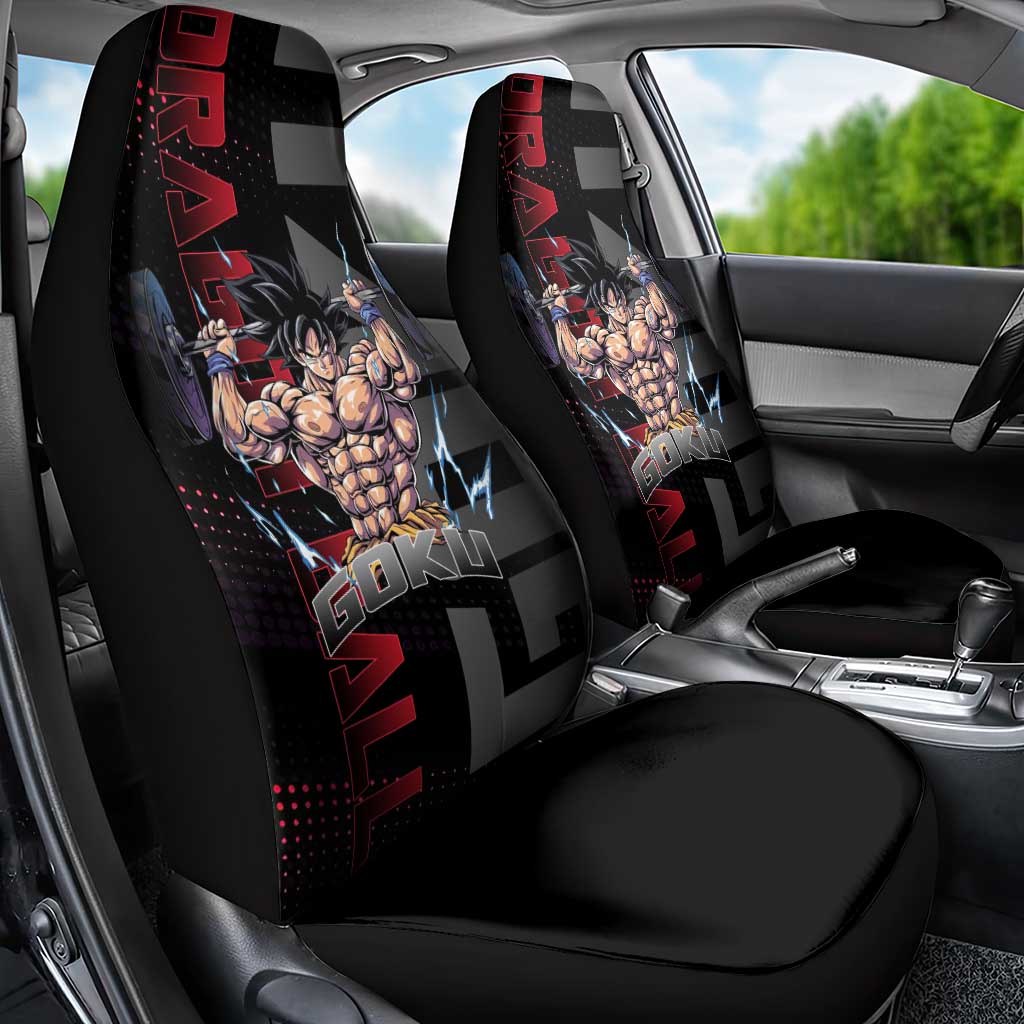 Goku Gym Theme Black and Red Design Car Seat Cover with Dumbbell Lightning Art and Muscle Training Pose - The Mazicc