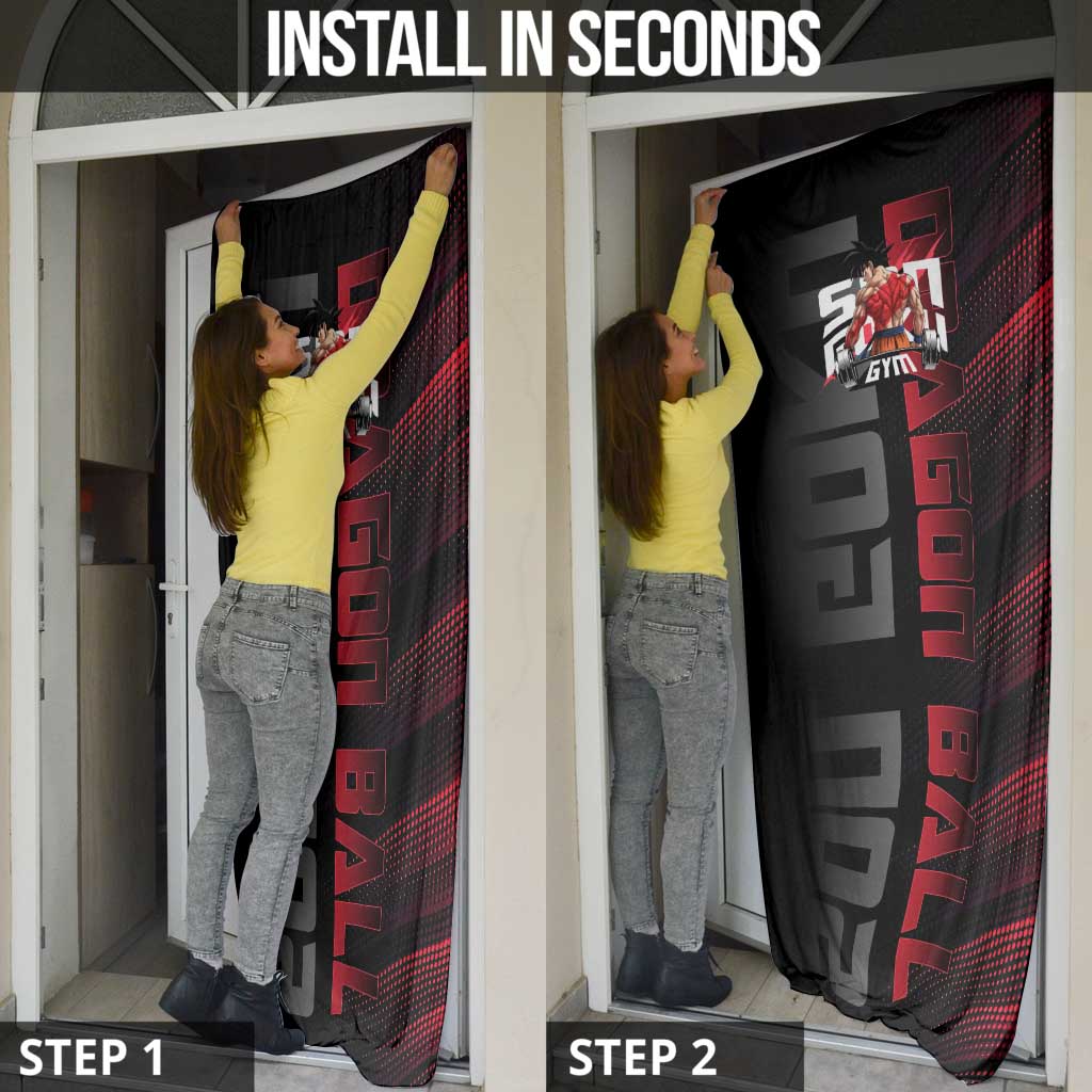 Goku Gym Theme Black and Red Design Door Cover with Dumbbell Lightning Art and Muscle Training Pose - The Mazicc
