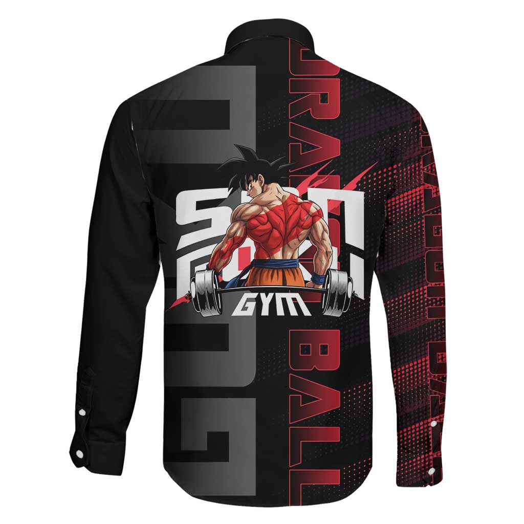 Goku Gym Theme Black and Red Design Family Matching Summer Maxi Dress and Hawaiian Shirt with Dumbbell Lightning Art and Muscle Training Pose
