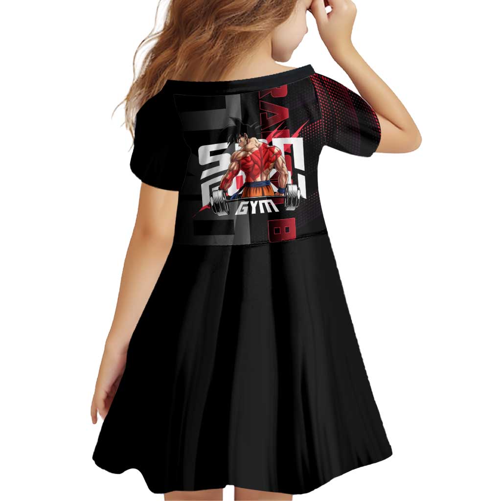 Goku Gym Theme Black and Red Design Family Matching Tank Maxi Dress and Hawaiian Shirt with Dumbbell Lightning Art and Muscle Training Pose