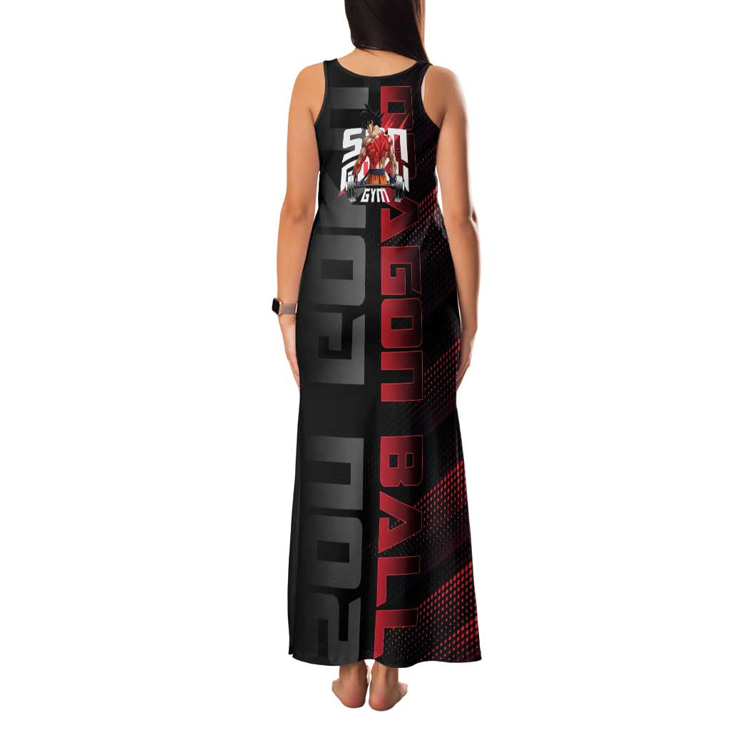 Goku Gym Theme Black and Red Design Family Matching Tank Maxi Dress and Hawaiian Shirt with Dumbbell Lightning Art and Muscle Training Pose