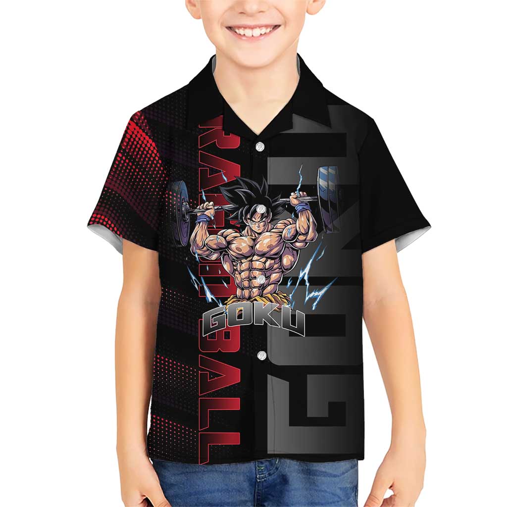 Goku Gym Theme Black and Red Design Hawaiian Shirt with Dumbbell Lightning Art and Muscle Training Pose - The Mazicc