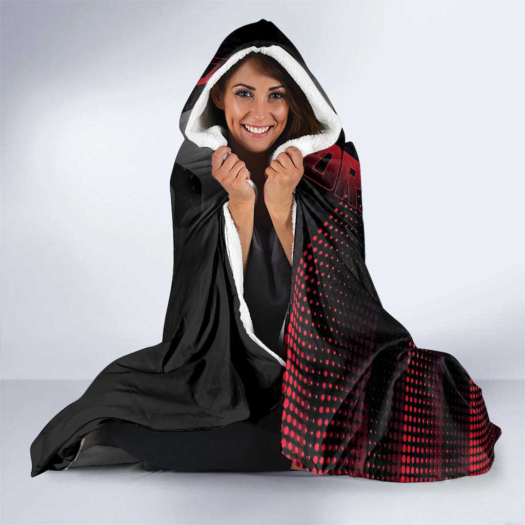 Goku Gym Theme Black and Red Design Hooded Blanket with Dumbbell Lightning Art and Muscle Training Pose - The Mazicc