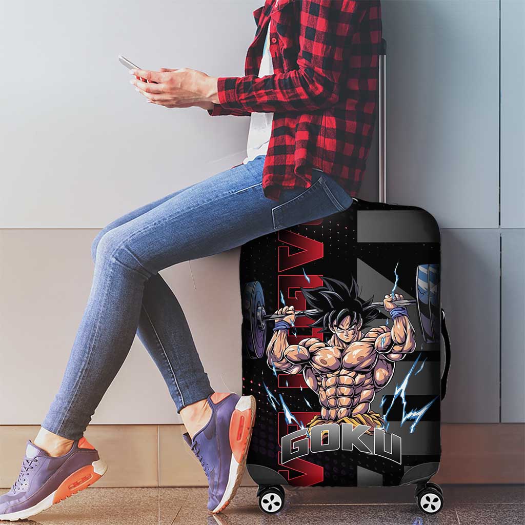 Goku Gym Theme Black and Red Design Luggage Cover with Dumbbell Lightning Art and Muscle Training Pose - The Mazicc