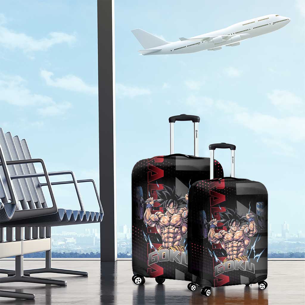 Goku Gym Theme Black and Red Design Luggage Cover with Dumbbell Lightning Art and Muscle Training Pose - The Mazicc