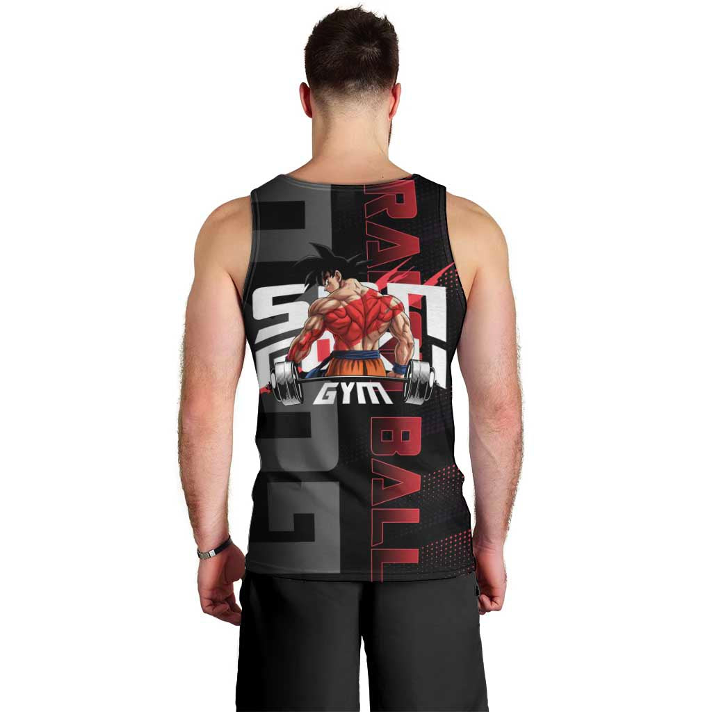 Goku Gym Theme Black and Red Design Men Tank Top with Dumbbell Lightning Art and Muscle Training Pose - The Mazicc