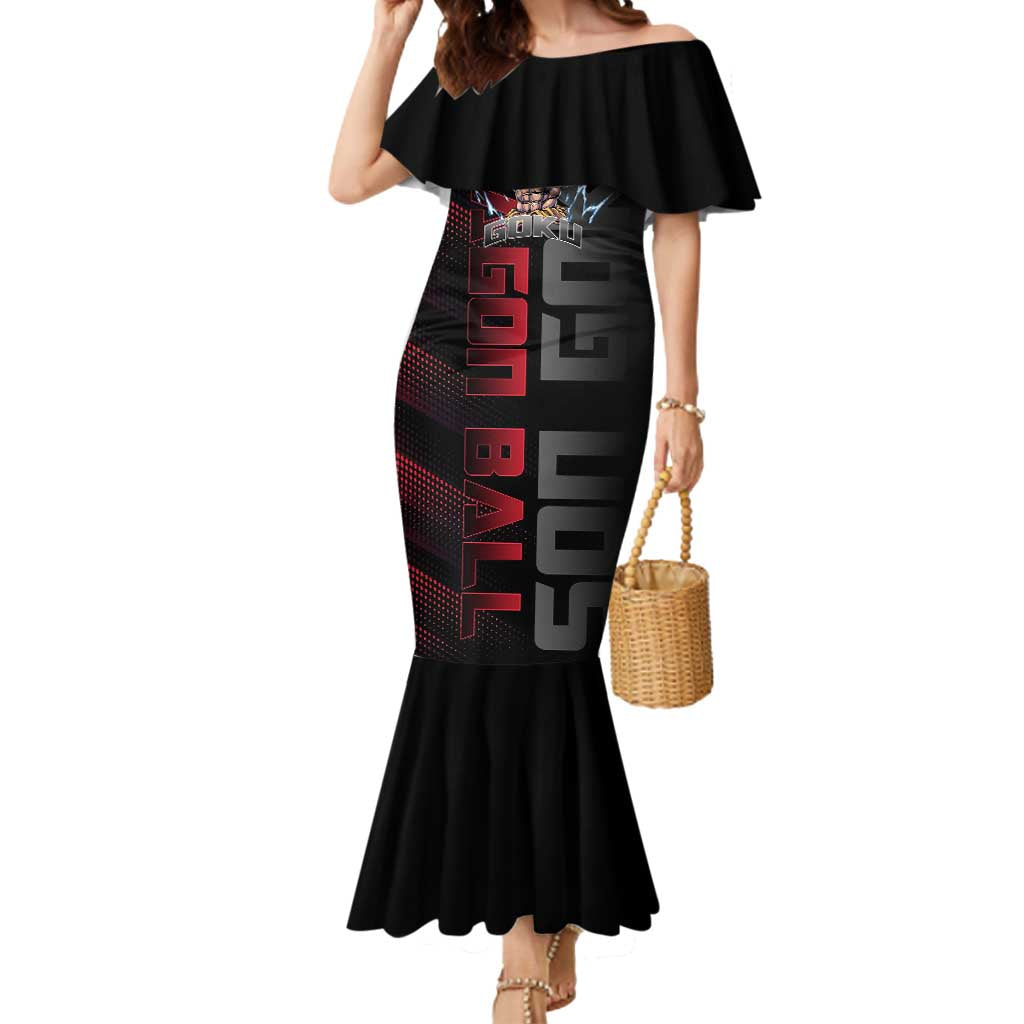 Goku Gym Theme Black and Red Design Mermaid Dress with Dumbbell Lightning Art and Muscle Training Pose - The Mazicc