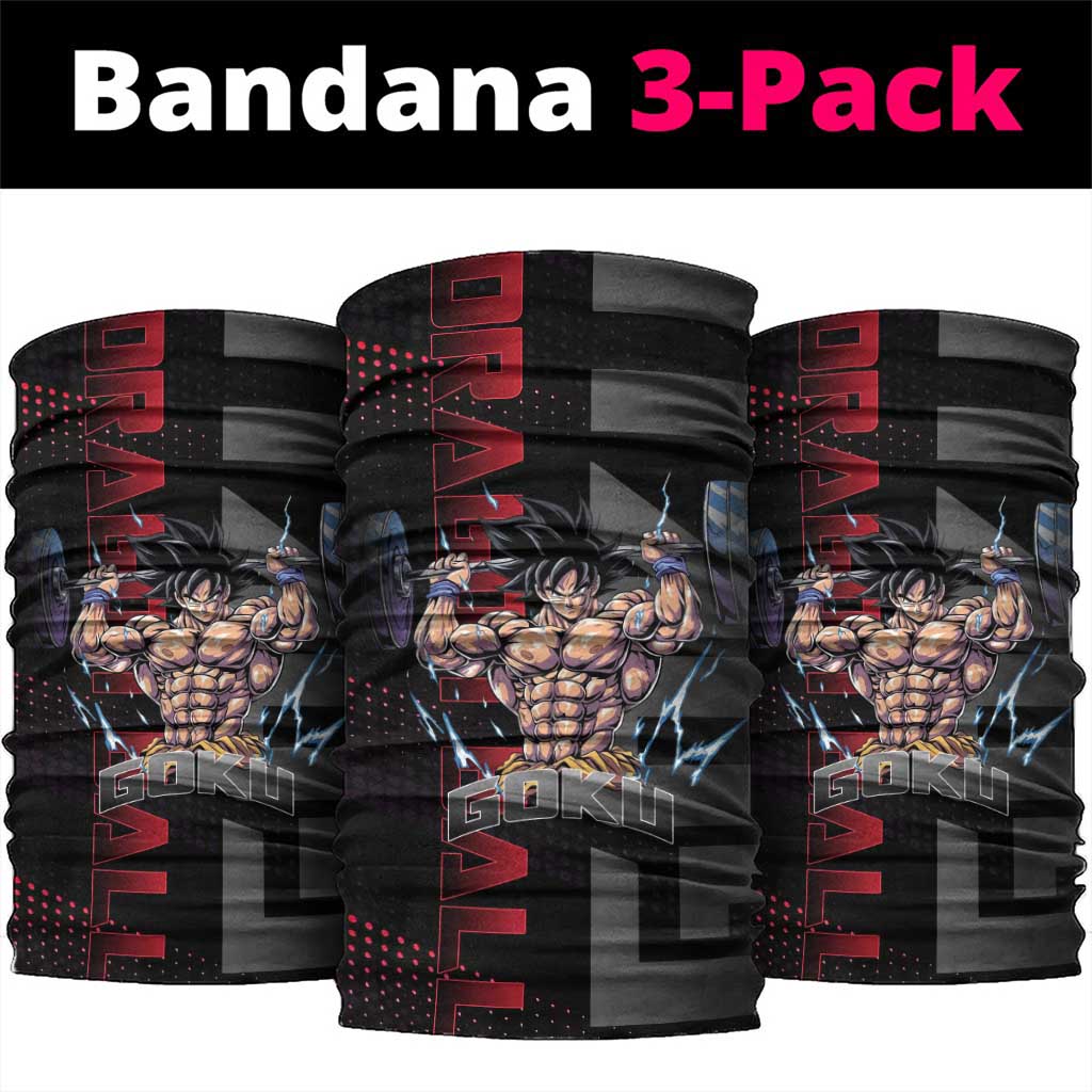 Goku Gym Theme Black and Red Design Neck Gaiter with Dumbbell Lightning Art and Muscle Training Pose - The Mazicc