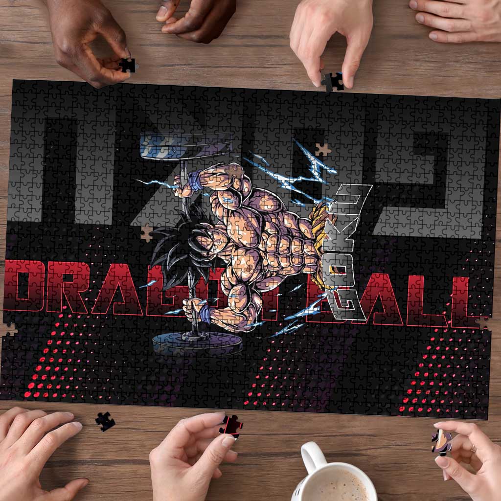 Goku Gym Theme Black and Red Design Puzzle with Dumbbell Lightning Art and Muscle Training Pose - The Mazicc