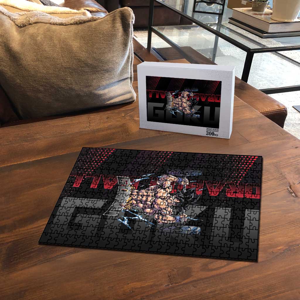 Goku Gym Theme Black and Red Design Puzzle with Dumbbell Lightning Art and Muscle Training Pose - The Mazicc