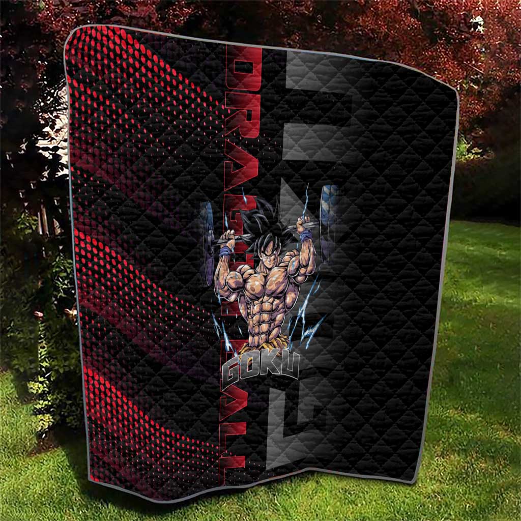 Goku Gym Theme Black and Red Design Quilt with Dumbbell Lightning Art and Muscle Training Pose - The Mazicc