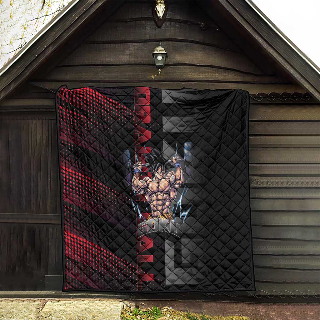 Goku Gym Theme Black and Red Design Quilt with Dumbbell Lightning Art and Muscle Training Pose - The Mazicc