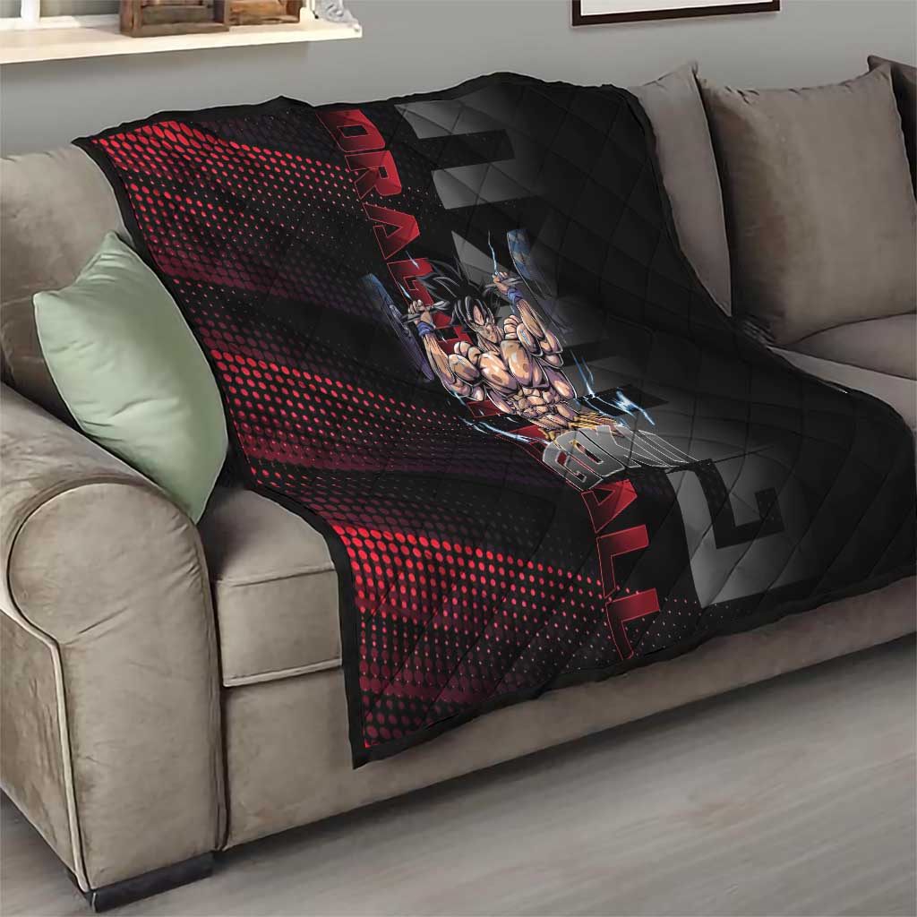 Goku Gym Theme Black and Red Design Quilt with Dumbbell Lightning Art and Muscle Training Pose - The Mazicc