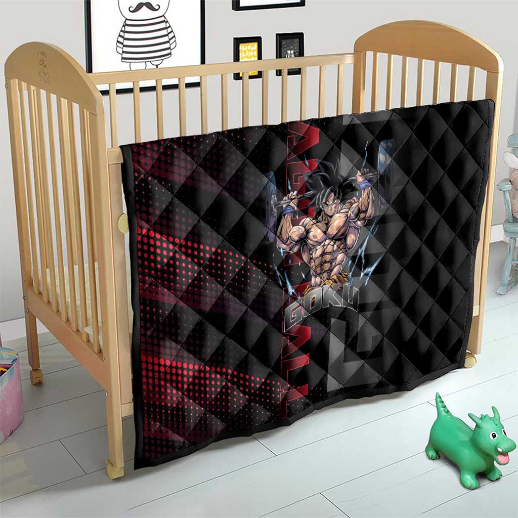 Goku Gym Theme Black and Red Design Quilt with Dumbbell Lightning Art and Muscle Training Pose - The Mazicc