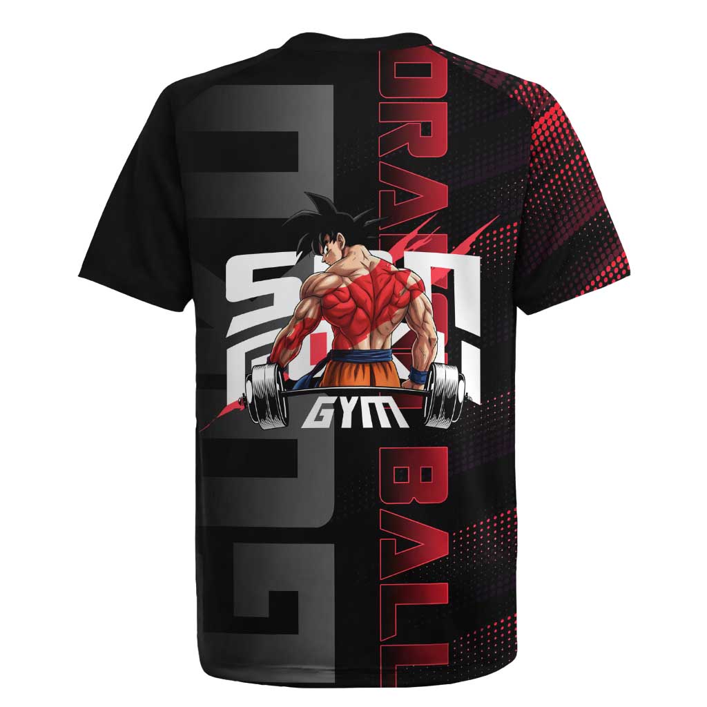 Goku Gym Theme Black and Red Design Rugby Jersey with Dumbbell Lightning Art and Muscle Training Pose - The Mazicc