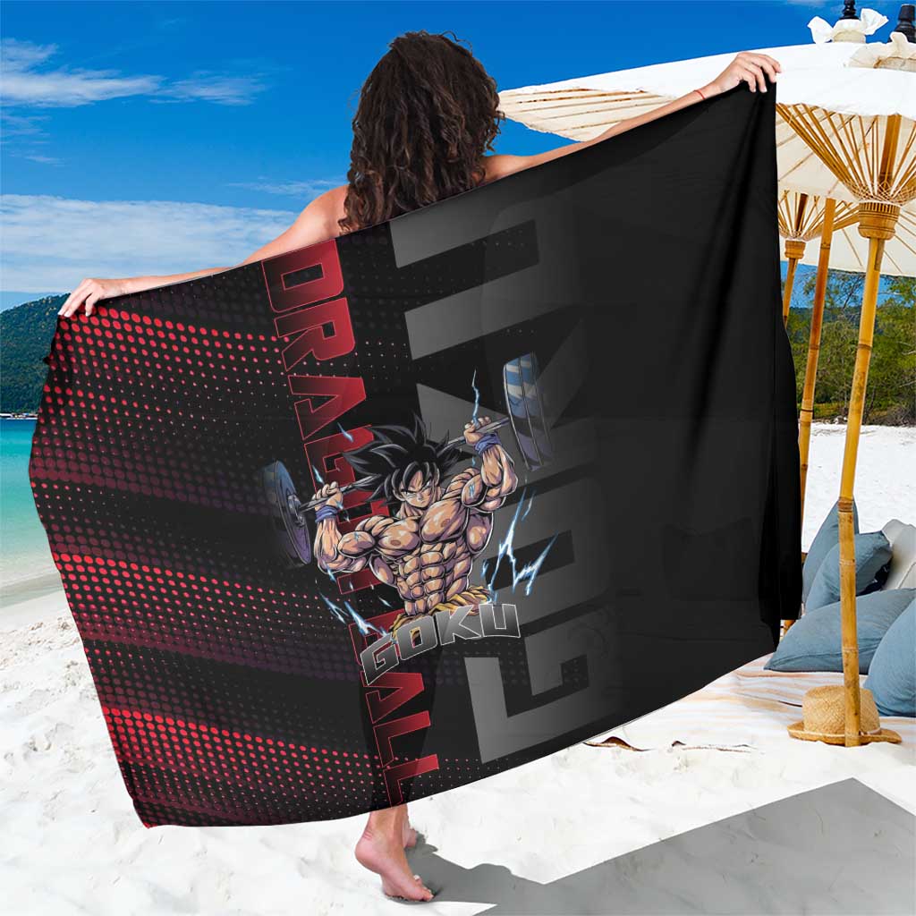 Goku Gym Theme Black and Red Design Sarong with Dumbbell Lightning Art and Muscle Training Pose - The Mazicc