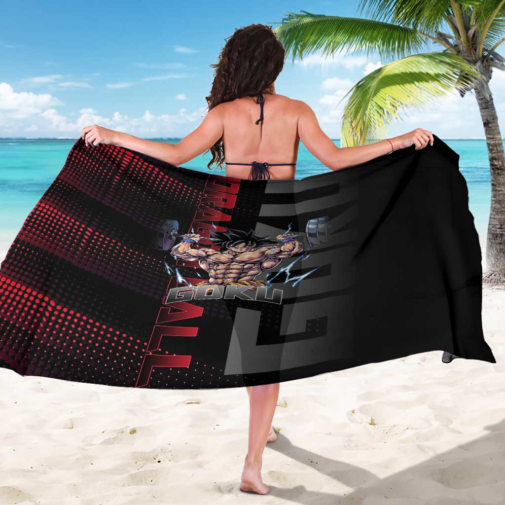 Goku Gym Theme Black and Red Design Sarong with Dumbbell Lightning Art and Muscle Training Pose - The Mazicc