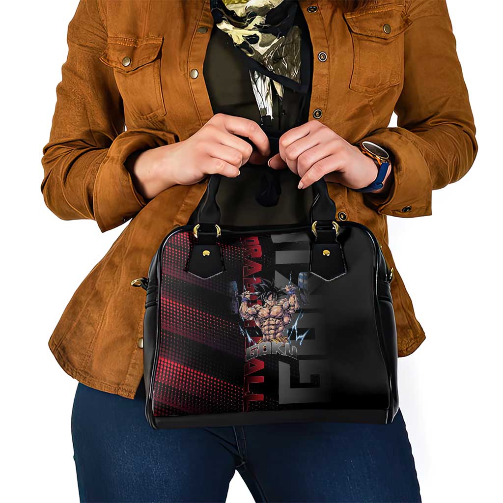 Goku Gym Theme Black and Red Design Shoulder Handbag with Dumbbell Lightning Art and Muscle Training Pose - The Mazicc